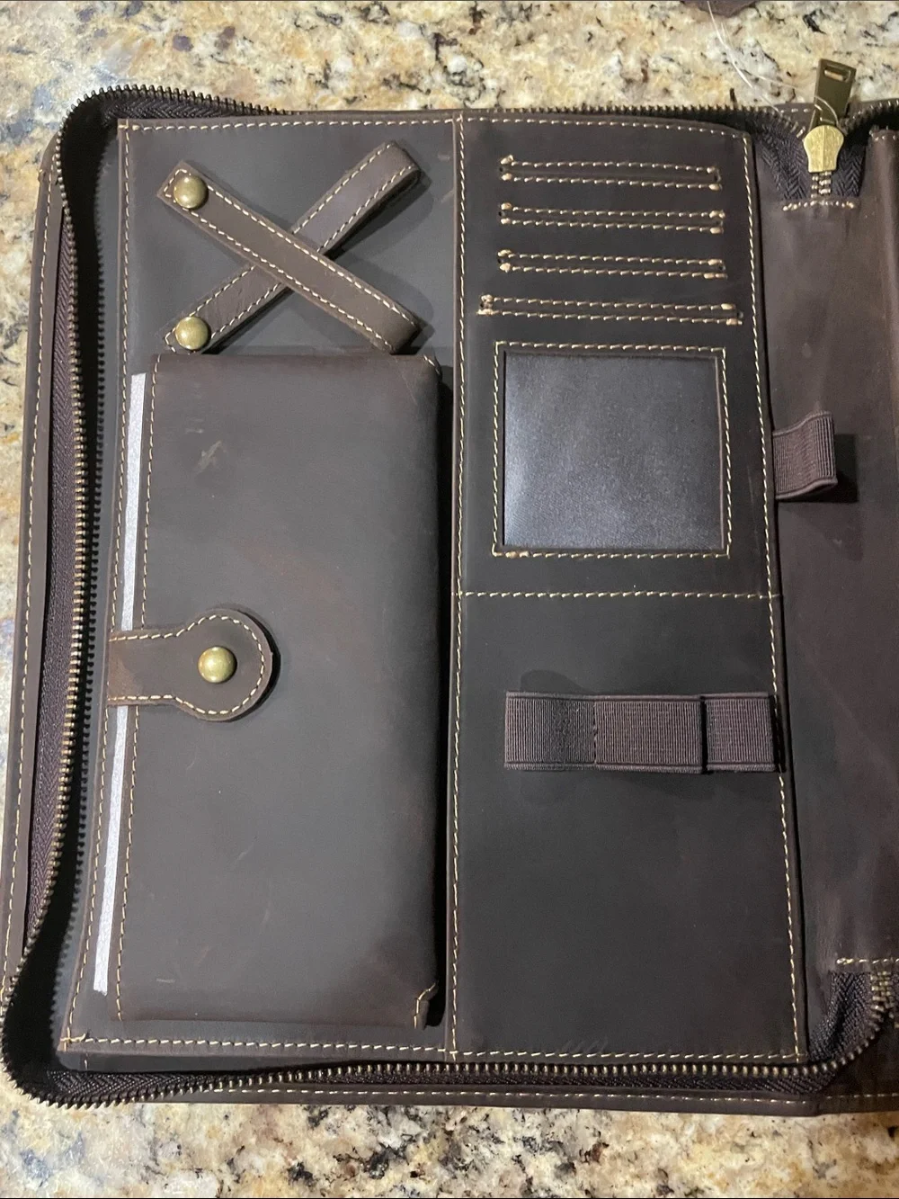 Brown Leather Laptop/iPad Portfolio with Front Zip Pocket